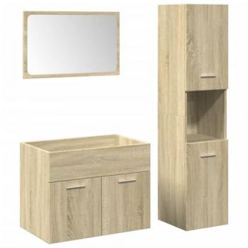 Set de muebles de baño 3 piezas madera contrachapada roble Sonoma