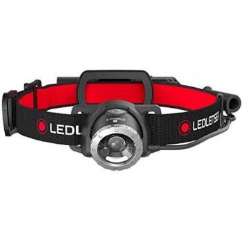 Ledlenser H8R Headlamp LED, rechargeable Lithium 18650 battery, 600 lumens, focusable, up to zu 120h runtime, red rear back light, slewable, USB charging cable, Headlamp, M
