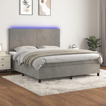 Colchón box spring de muelles y terciopelo LED gris claro 180x200 cm