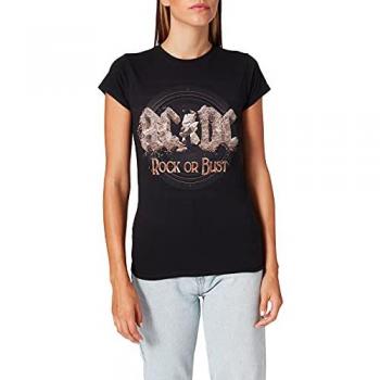 AC/DC Women's Rock or Bust Skinny Fit T-Shirt - Grey, Size Large
