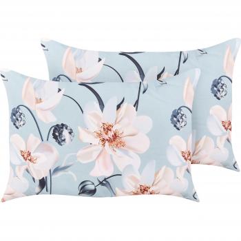Conjunto de 2 Cojines de Jardín Azul 40 x 60 cm Poliéster Estampado Floral Resistente al Agua Decoración Moderna para Exterior