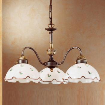 Lámpara colgante Nonna estilo cabaña, 3 luces, latón envejecido mate, rosa