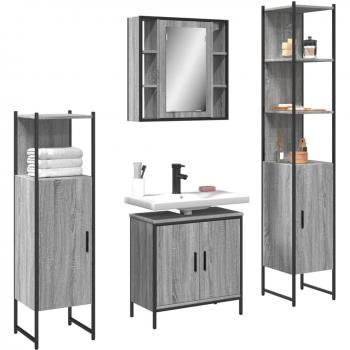 Set de armario de baño 4 piezas madera contrachapada gris sonoma