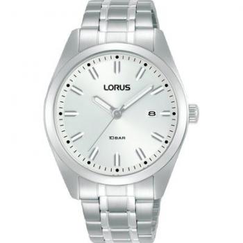Reloj Hombre Lorus RH977PX9 - Reloj analógico, movimiento de cuarzo, caja de acero inoxidable, correa de cuero negra, resistencia al agua hasta 100 metros, esfera en color negro con detalles plateados y