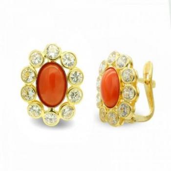Pendientes Inmaculada Romero Oro 18k Mujer Coral Ovalada Circonitas