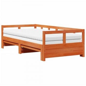 Sofá cama nido con colchones de madera maciza de pino marrón 90x200cm