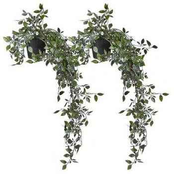 Set de 2 Plantas Artificiales Colgantes de Hiedra, Follaje Decorativo en Plástico, Dimensiones: 60 x 20 cm, Verde/Negro