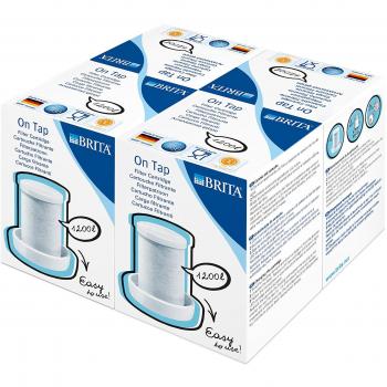 BRITA On Tap Filtro de agua para grifo – 4 Cartuchos de recambio para el sistema de filtración On Tap – 12 meses de agua filtrada