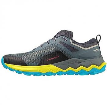 MIZUNO WAVE IBUKI 4 ZAPATILLAS TRAIL HOMBRE - Color Petróleo, Amarillo, Gris Azul Amarillo, Talla 42.5 EU