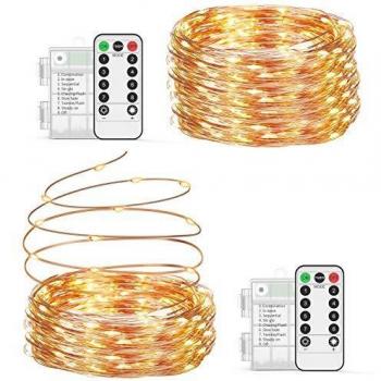 Guirnalda luces pilas [2 * 10M], OxaOxe 200 LED Guirnaldas luces Exterior, 8 Modos Impermeable Cadena de luces con Mando a distancia, Decoración para Año Nuevo y Exterior, Boda, Fiesta, Balcón