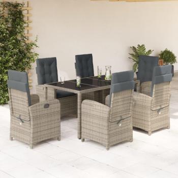 7-Piece Grey Poly Rattan Garden Dining Set with Cushions
