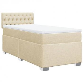 Cama box spring con colchón tela color crema 80x200 cm