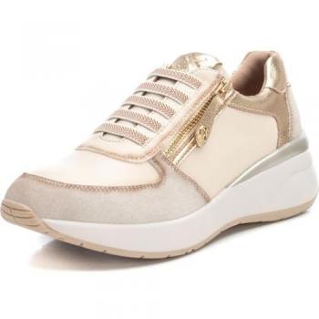 Xti Zapatillas deportivas de mujer con cremallera y cordones, color beige, material sintético, talla 41, estilo plano y casual