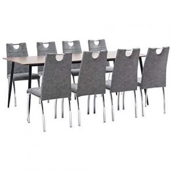 vidaXL Juego de Comedor 9 Piezas de Cuero Sintético Mobiliario Decoración Interior Casa Hogar Robusto Duradero Resistente Funcional Práctico Útil Gris