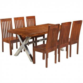 Conjunto de Comedor 7 Piezas Madera Maciza de Acacia con Acabado en Palisandro