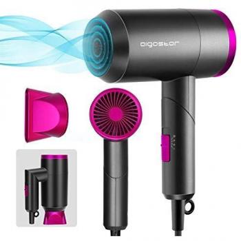 Aigostar Diane 32QYD - Secador de pelo, 1800W, ocupa poco espacio: mango plegable, 2 velocidades, 3 temperaturas. Incluye boquilla concentradora de calor. Perfecto para viajes. Color gris y rosa.
