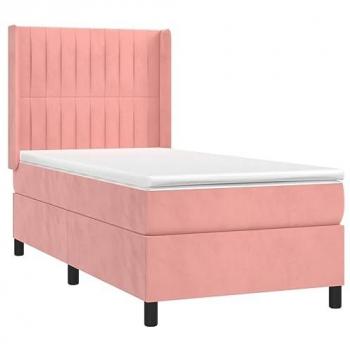Cama box spring colchón y LED terciopelo rosa 90x200 cm