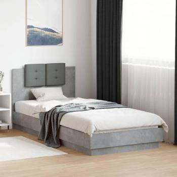 Cama con cabecero y luces LED gris hormigón 100x200 cm Vidaxl