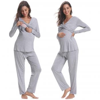 Hawiton Ropa Premamá Invierno Pijama de Lactancia Embarazadas Algodón Mangas Largas talla L