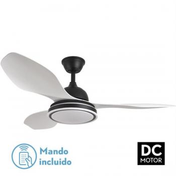 Ventilador de Techo DC Datoo Negro 48W con 3 Aspas Blancas, 6 Velocidades, Dimensiones 33/48x122x122cm, Control Remoto, Función Memoria y Temper