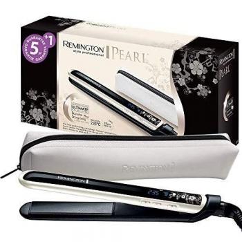 Remington S9500 Pearl - Plancha de Pelo, Cerámica Avanzada con Perla, Digital, con bolsa incluida, color Blanco y Negro