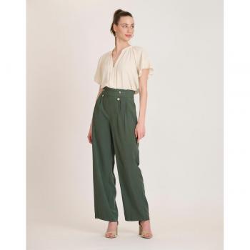 Pantalón de vestir de mujer de tiro alto con botones dorados