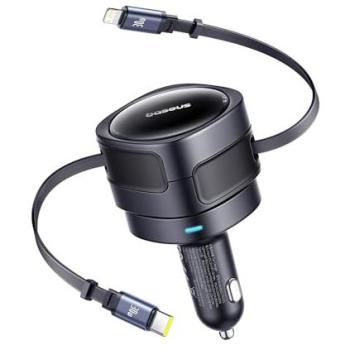 Cargador de Coche Baseus 60W USB-C y Lightning con Cables Retráctiles PD QC SCP AFC PPS Carga Rápida