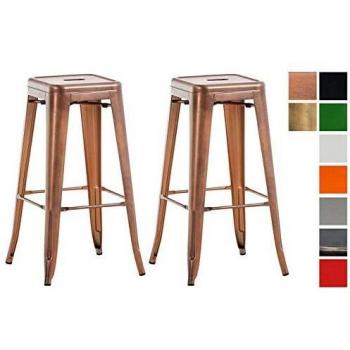 Set de 2 Taburetes de Bar Joshua en Metal Cobre, Altura 76 cm, Apilables y Sin Respaldo