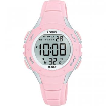Reloj de pulsera LORUS Sports R2367PX9, correa color rosa, dial LCD blanco, para mujer