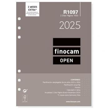 Finocam Recambio Anual 1000 2025 2DP R1097 - Recambio anual Open para el año 2025, con formato de 1000-155x215 mm, diseño de 2 días por página