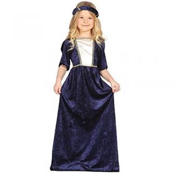 Guirca - Disfraz medieval con vestido y diadema, para niños de 5-6 años, color azul