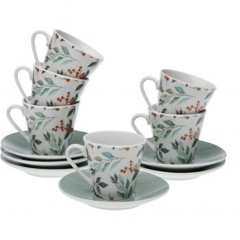 Conjunto de 6 elegantes tazas de café acebo - Porcelana fina - Medidas 5.8 X 6 X 5.8 Cm