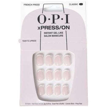 OPI xPRESS/ON - Uñas artificiales adhesivas French Press - Manicura francesa, hasta 14 días de duración, envase sostenible, incluye pegamento para uñas