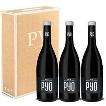 Vino Tinto Rioja Crianza con 18 meses en barrica. Estuche Pack 3 botellas PYO 75cl cosecha 2017.