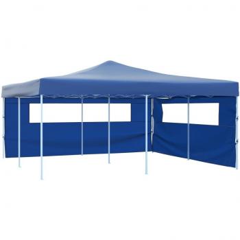 Gazebo plegable con 2 paredes azul 5x5 m