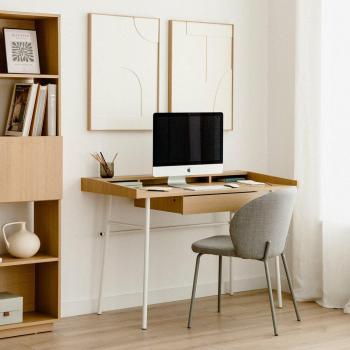 Escritorio blanco 120 cm Morris con efecto madera natural, dimensiones 60 cm x 120 cm