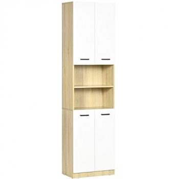 Columna Auxiliar de Baño Armario Alto con 4 Puertas, 2 Estantes Abiertos y Estantes Ajustables, Estilo Moderno, Dimensiones 53x33.5x195.7 cm, Color Blanco y