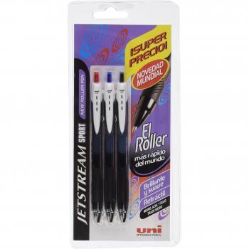 Uni-Ball SXN15000B - Pack de 3 Bolígrafos Roller Jetstream Sport en Colores Negro, Azul y Rojo