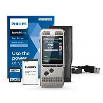 Grabadora Digital Philips Pocket Memo DPM7200/02, 4GB, 2 Años de Licencia SpeechExec, Batería Recargable, USB y Accesorios