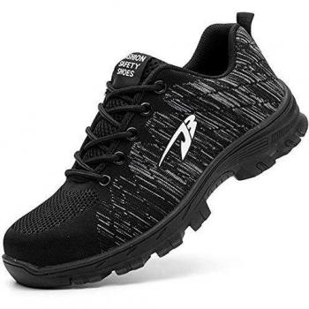 Zapatos de Seguridad para Hombres Zapatos de Acero con Punta de Seguridad,Zapatillas Deportivas Ligeras e Industriales Transpirables, Negro 44