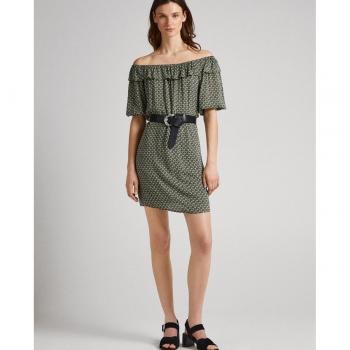 Vestido corto Flanche verde Pepe Jeans con estampado geométrico y cuello barco