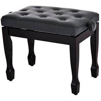 Banco de Piano Ajustable en Altura - Madera Negra con Revestimiento Sintético y Asiento Rembolsado