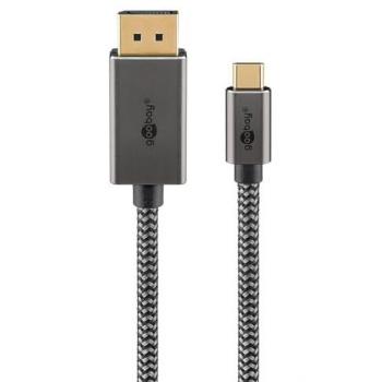 Cable Textil USB-C a DisplayPort 4K @ 60 Hz, 3 m, Negro y Plata