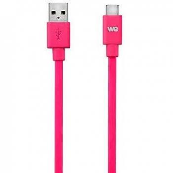 Pack Cargador de Pared 2.4A + Cable Micro USB 1m Negro y Cable Plano USB-C a USB 1m Fucsia para Samsung S8/S9/S10, MacBook Pro, Google Pixel/Chrom