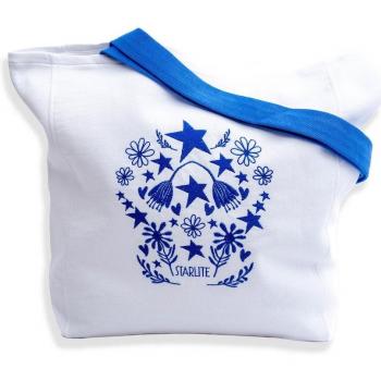 Bolso de hombro de mujer liso con bordado Starlite Universe, Bolso shopper blanco/azul Hippie Chic con bordado azul