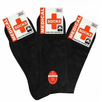 Medical 6+6=12 Pares Calcetines Hombre Negro Talla 40/46 Anti-PRESIÓN Anti-estres Anti-ácaros, pies sensibles, 100% Hilo algodón