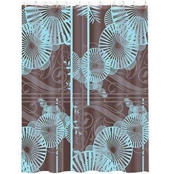MSV Cortina DE BAÑO DE Poliester 180X200CM, Marrón-Azul, 200x0.5x180 cm