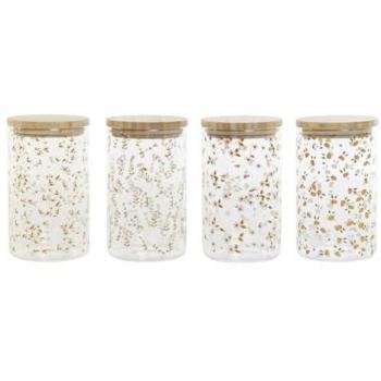 Bote DKD Home Decor Bambú Vidrio de Borosilicato Shabby Chic 1 L 10 x 10 x 17 cm (4 Unidades)