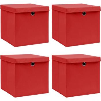 Cajas de almacenamiento con tapas de tela roja, 4 piezas, 32x32x32 cm