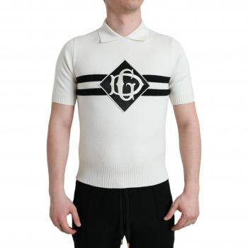 Dolce & Gabbana White DG Logo Collared Henley Shirt T-shirt - IT42 | XS, Polo Shirts, male, White, Size: 2XS Men`s Short Sleeve Jumper